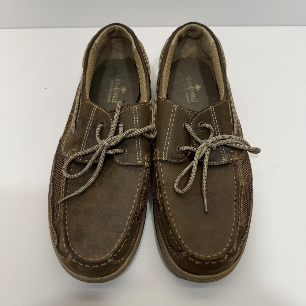 Margaritaville Navigator Boat Shoe Men 13 Brown Leather Loafer MG1301D Casual